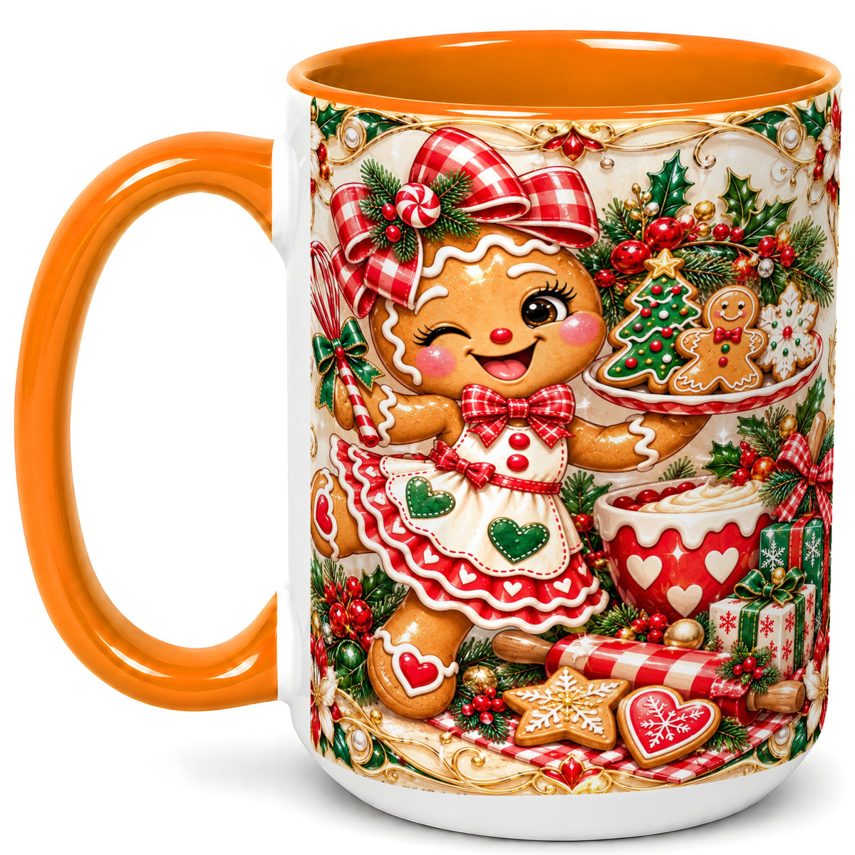 #pl[15oz|Orange] Gingerbread Baker Coffee Mug, Holiday Mug, Ceramic Cup