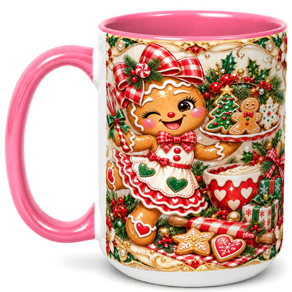 #pl[15oz|Pink] Gingerbread Baker Coffee Mug, Holiday Mug, Ceramic Cup