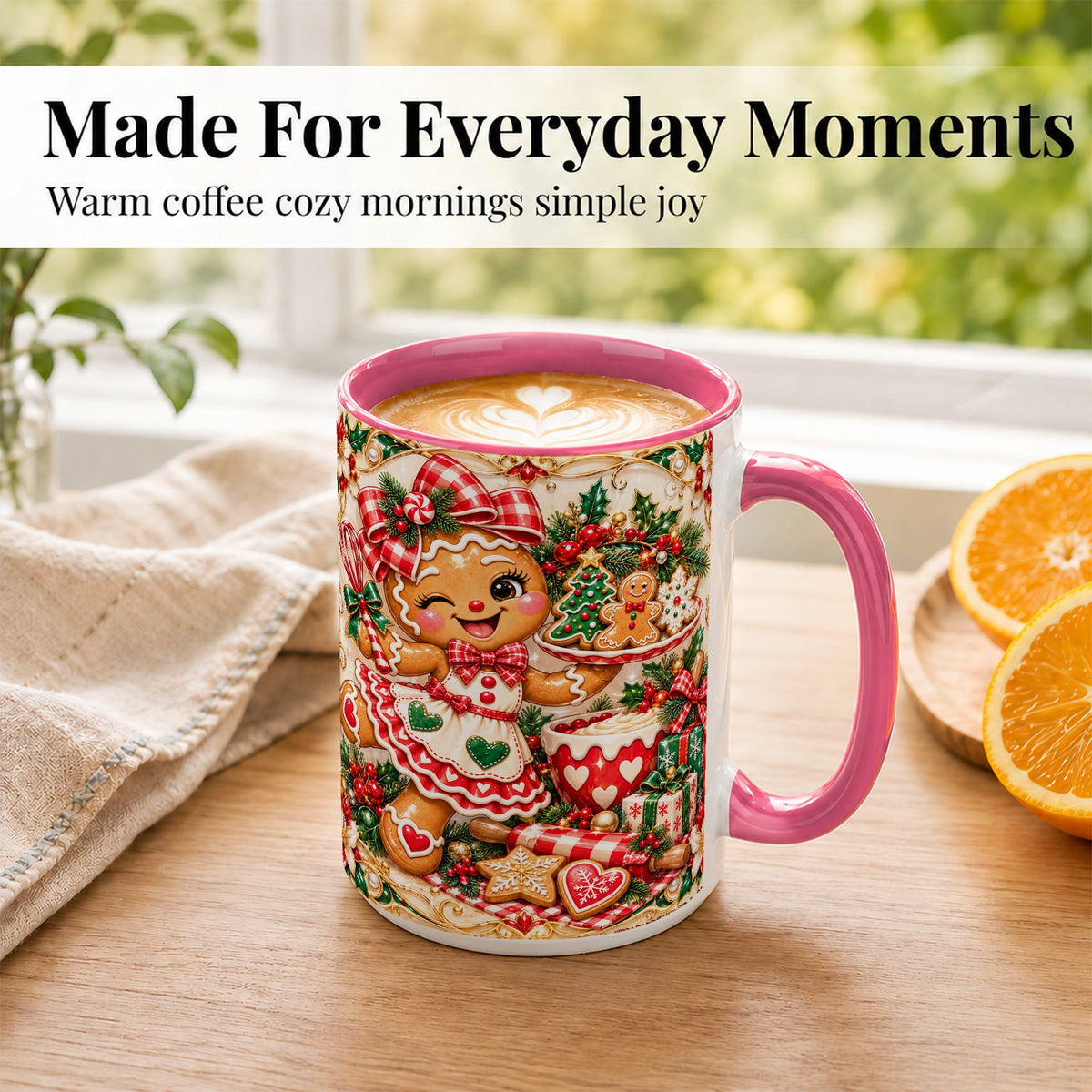 #pl[15oz|Pink] Gingerbread Baker Coffee Mug, Holiday Mug, Ceramic Cup