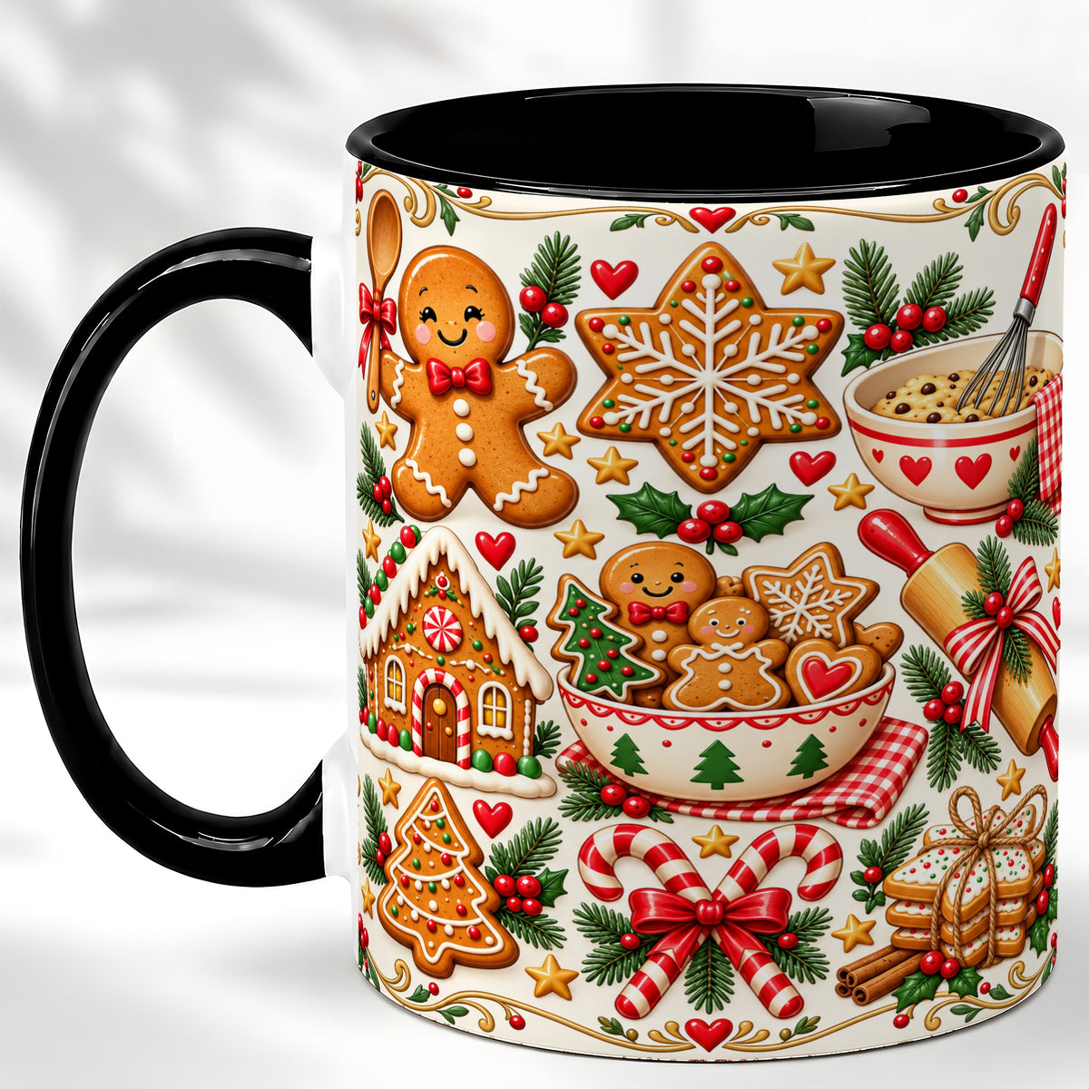 #pl[11oz|Black] Christmas Baking Coffee Mug, Gingerbread Mug, Ceramic Cup