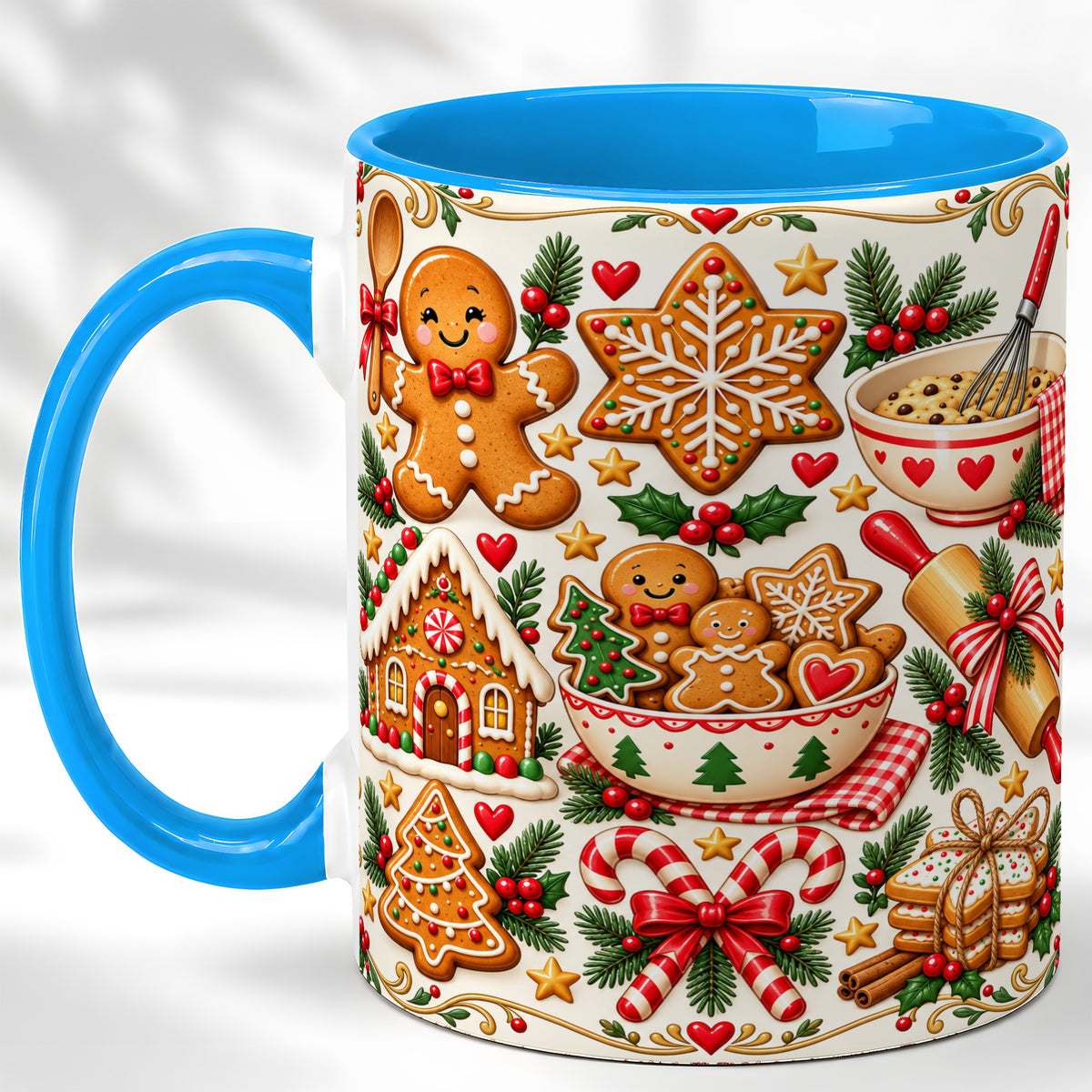 #pl[11oz|Blue] Christmas Baking Coffee Mug, Gingerbread Mug, Ceramic Cup