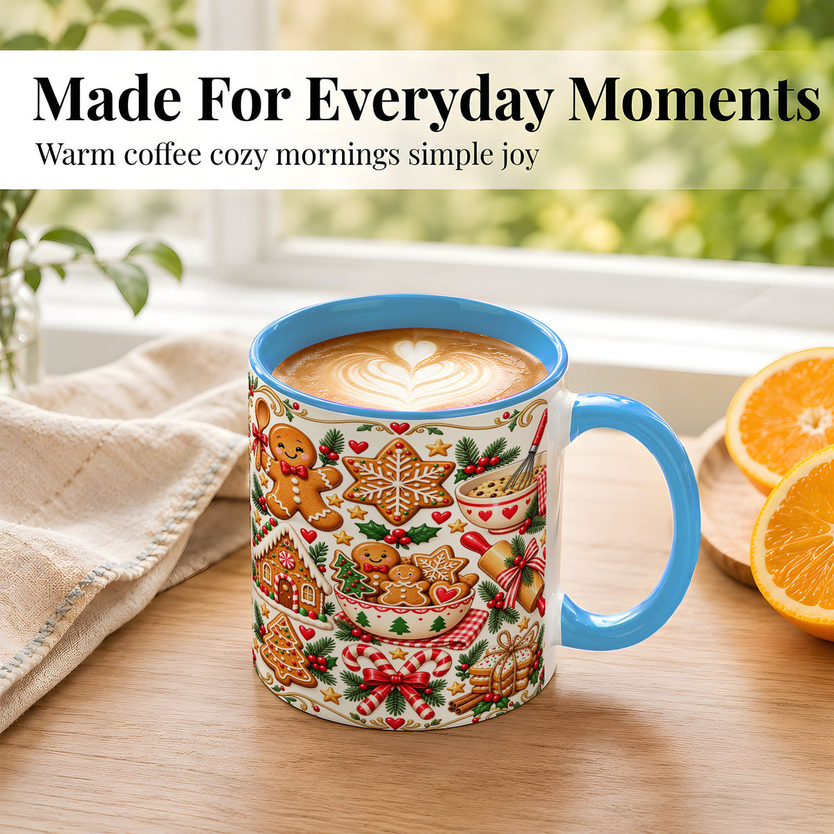 #pl[11oz|Blue] Christmas Baking Coffee Mug, Gingerbread Mug, Ceramic Cup