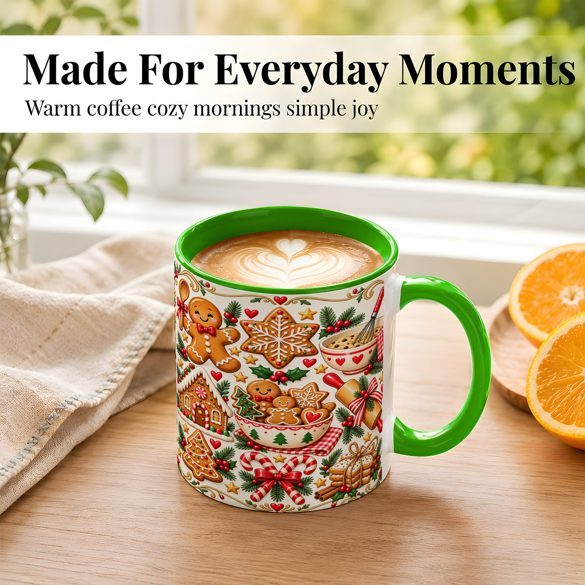 #pl[11oz|Green] Christmas Baking Coffee Mug, Gingerbread Mug, Ceramic Cup