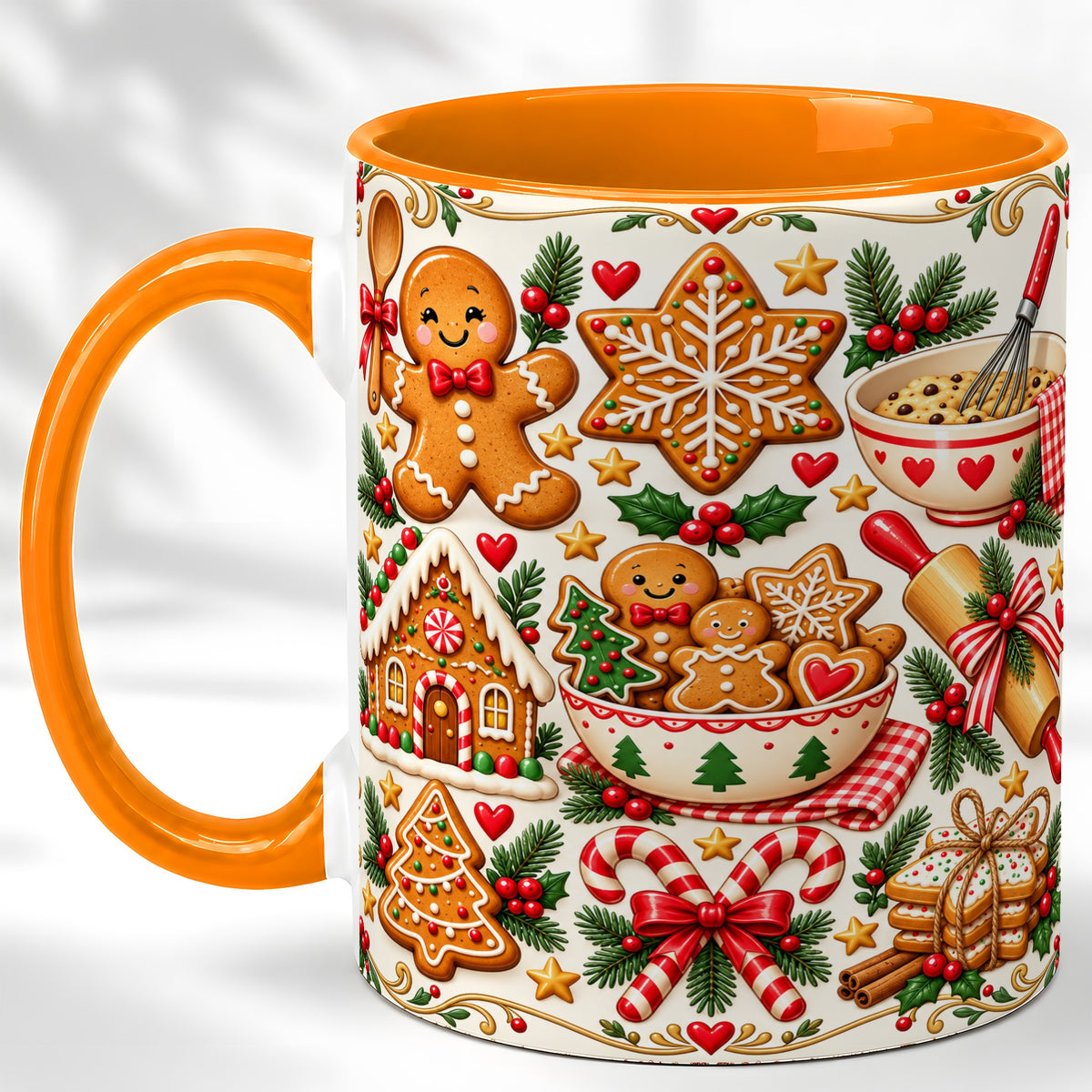 #pl[11oz|Orange] Christmas Baking Coffee Mug, Gingerbread Mug, Ceramic Cup