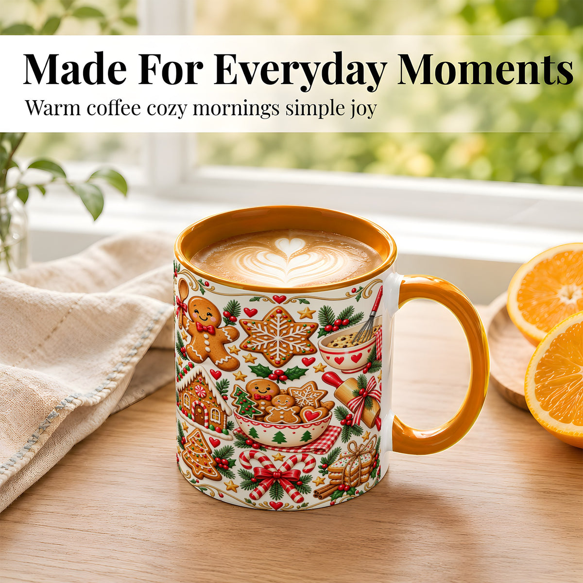 #pl[11oz|Orange] Christmas Baking Coffee Mug, Gingerbread Mug, Ceramic Cup