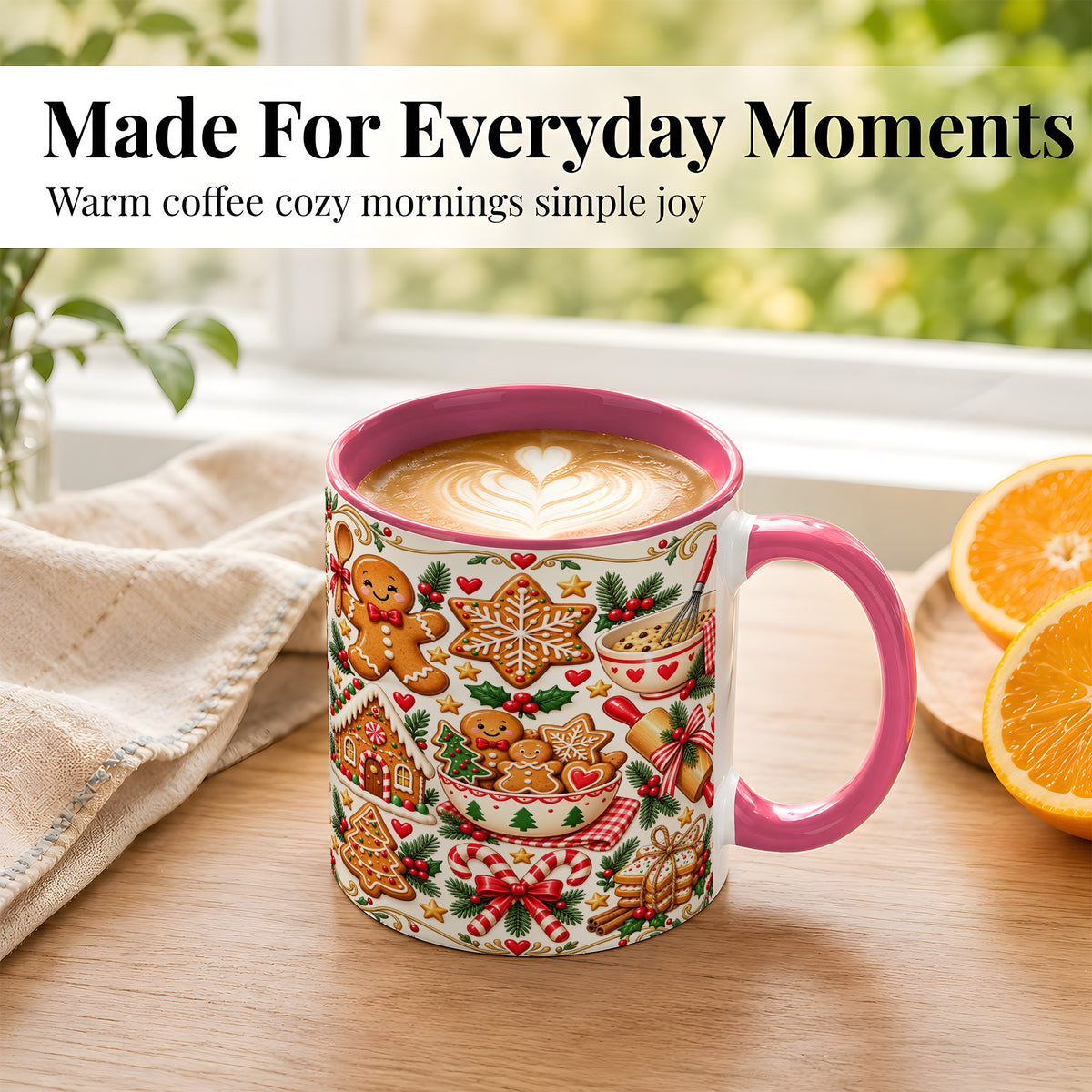 #pl[11oz|Pink] Christmas Baking Coffee Mug, Gingerbread Mug, Ceramic Cup