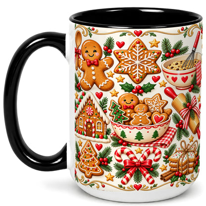 #pl[15oz|Black] Christmas Baking Coffee Mug, Gingerbread Mug, Ceramic Cup