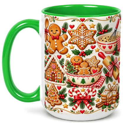 #pl[15oz|Green] Christmas Baking Coffee Mug, Gingerbread Mug, Ceramic Cup