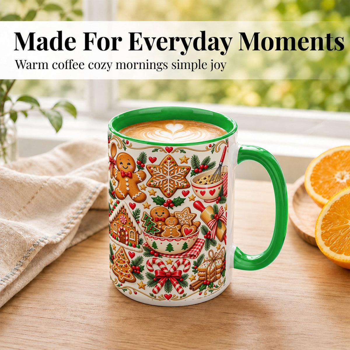 #pl[15oz|Green] Christmas Baking Coffee Mug, Gingerbread Mug, Ceramic Cup