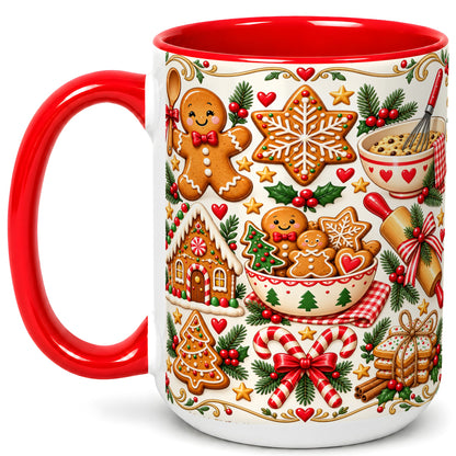 #pl[15oz|Red] Christmas Baking Coffee Mug, Gingerbread Mug, Ceramic Cup