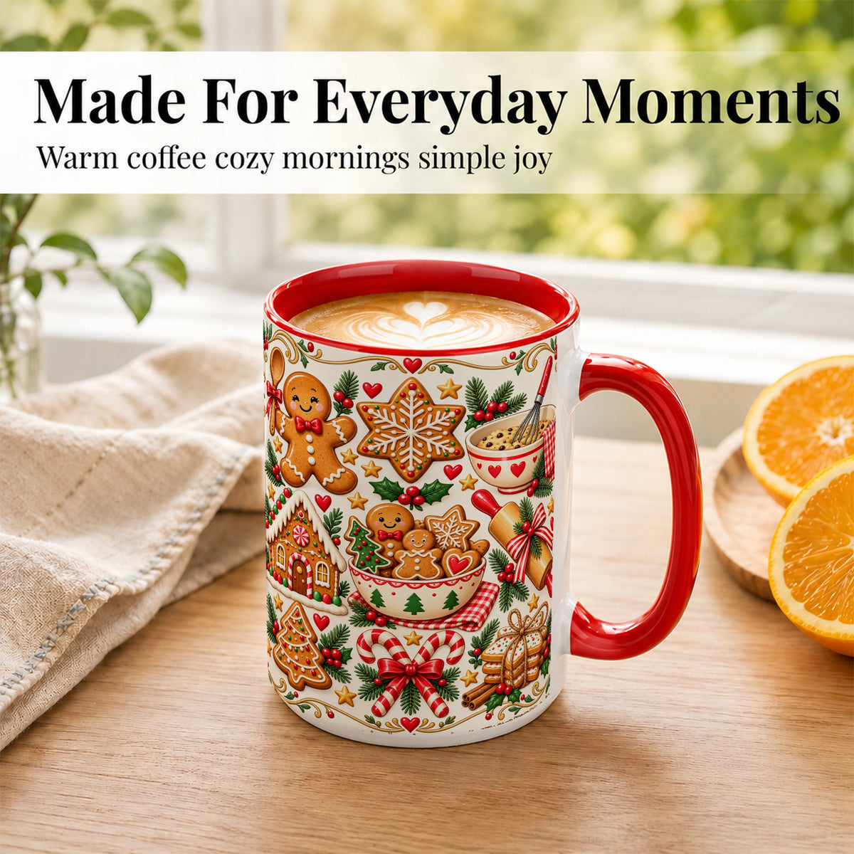 #pl[15oz|Red] Christmas Baking Coffee Mug, Gingerbread Mug, Ceramic Cup