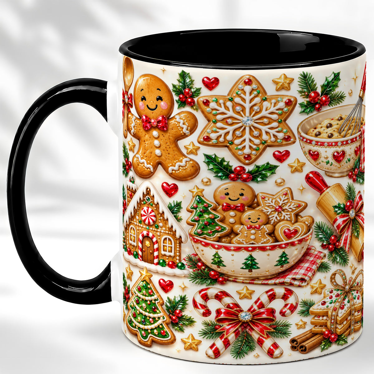 #pl[11oz|Black] Gingerbread Baking Coffee Mug, Christmas Cookie Mug, Ceramic Cup