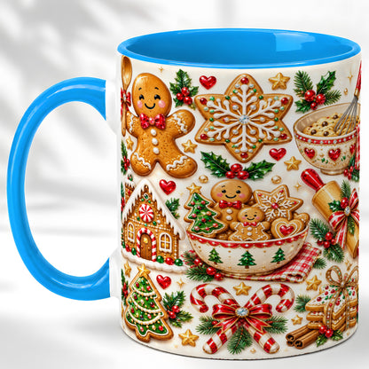 #pl[11oz|Blue] Gingerbread Baking Coffee Mug, Christmas Cookie Mug, Ceramic Cup