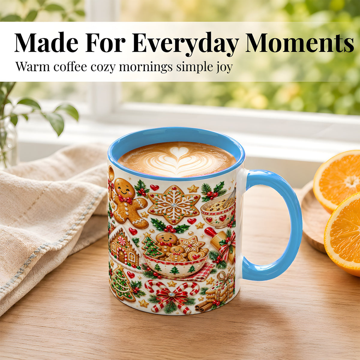 #pl[11oz|Blue] Gingerbread Baking Coffee Mug, Christmas Cookie Mug, Ceramic Cup