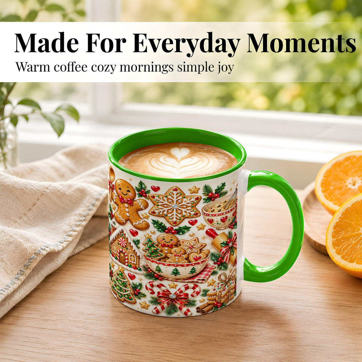 #pl[11oz|Green] Gingerbread Baking Coffee Mug, Christmas Cookie Mug, Ceramic Cup