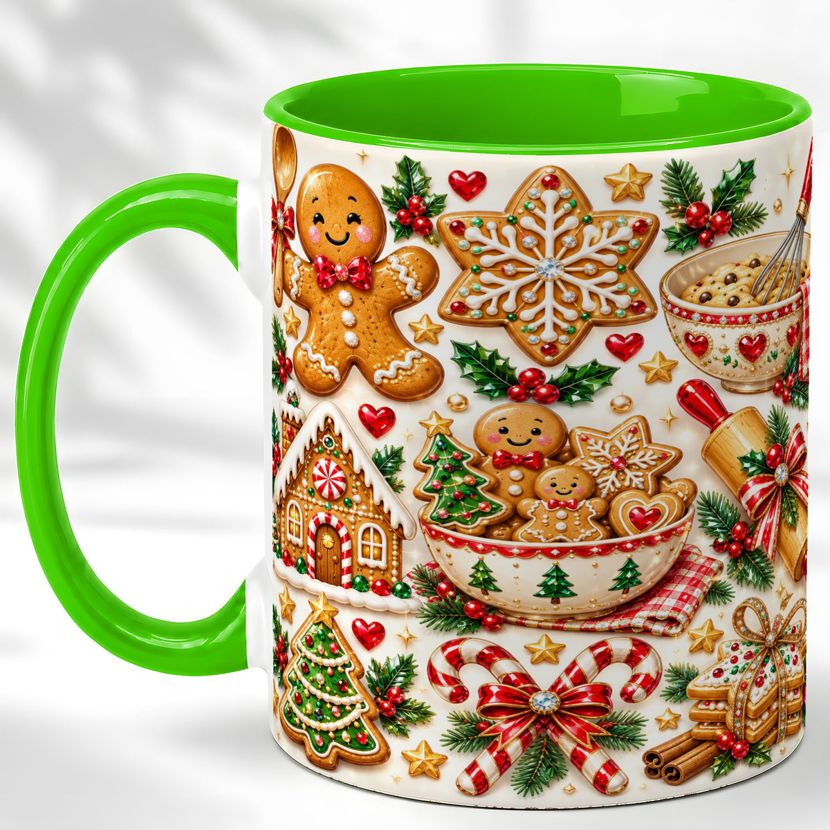 #pl[11oz|Green] Gingerbread Baking Coffee Mug, Christmas Cookie Mug, Ceramic Cup
