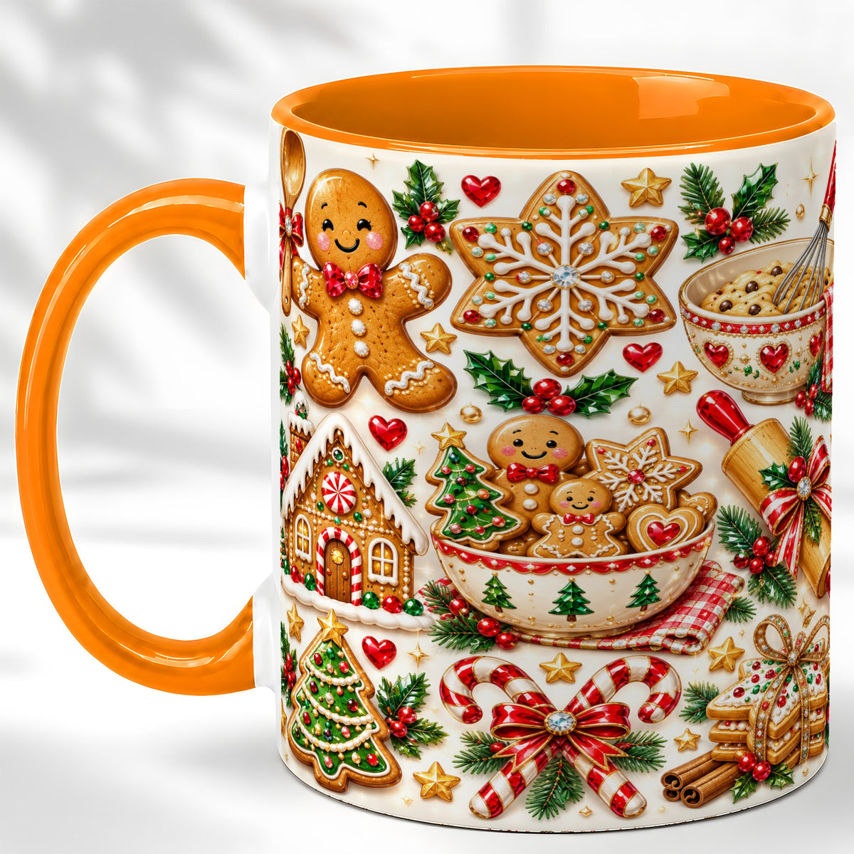 #pl[11oz|Orange] Gingerbread Baking Coffee Mug, Christmas Cookie Mug, Ceramic Cup