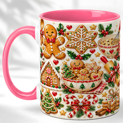 #pl[11oz|Pink] Gingerbread Baking Coffee Mug, Christmas Cookie Mug, Ceramic Cup