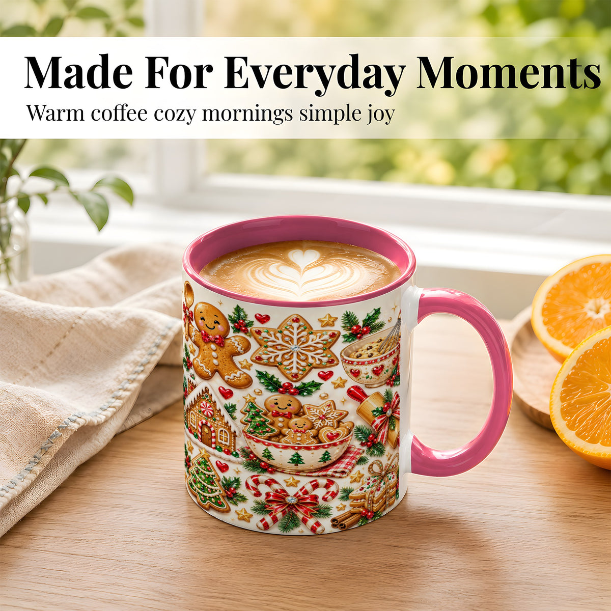 #pl[11oz|Pink] Gingerbread Baking Coffee Mug, Christmas Cookie Mug, Ceramic Cup