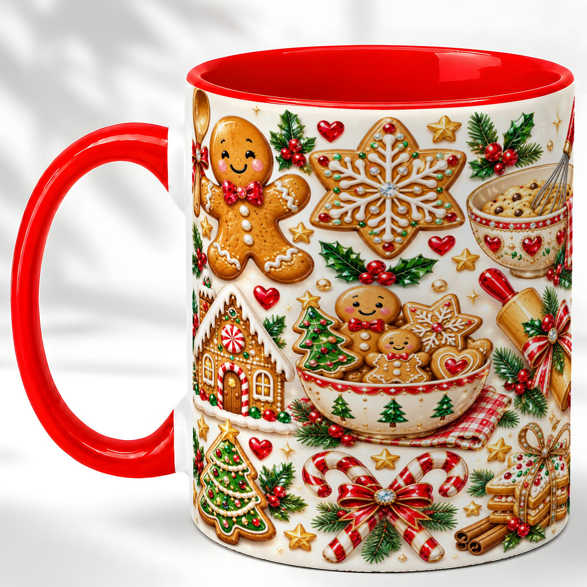 Gingerbread Baking Coffee Mug, Christmas Cookie Mug, Ceramic Cup