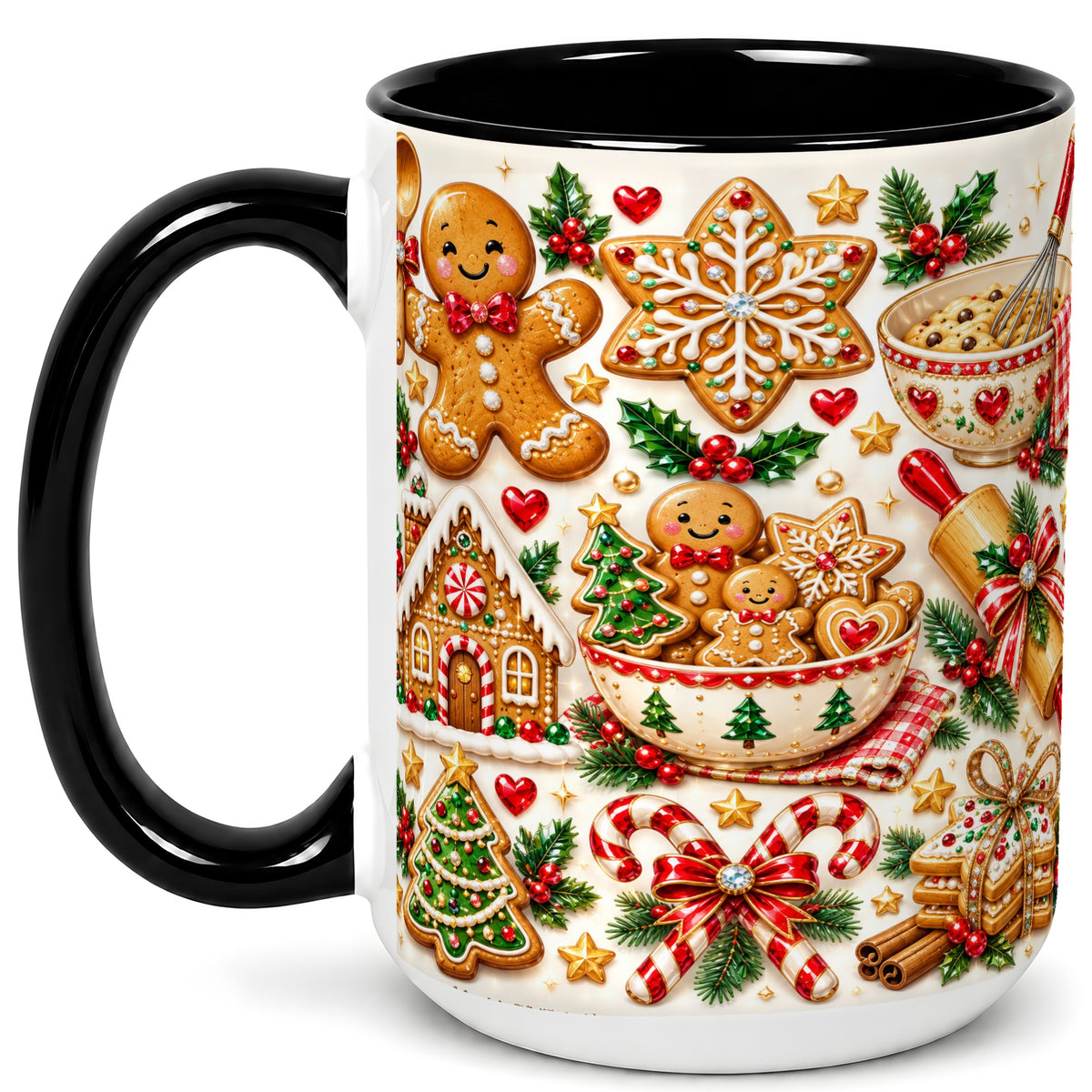 #pl[15oz|Black] Gingerbread Baking Coffee Mug, Christmas Cookie Mug, Ceramic Cup