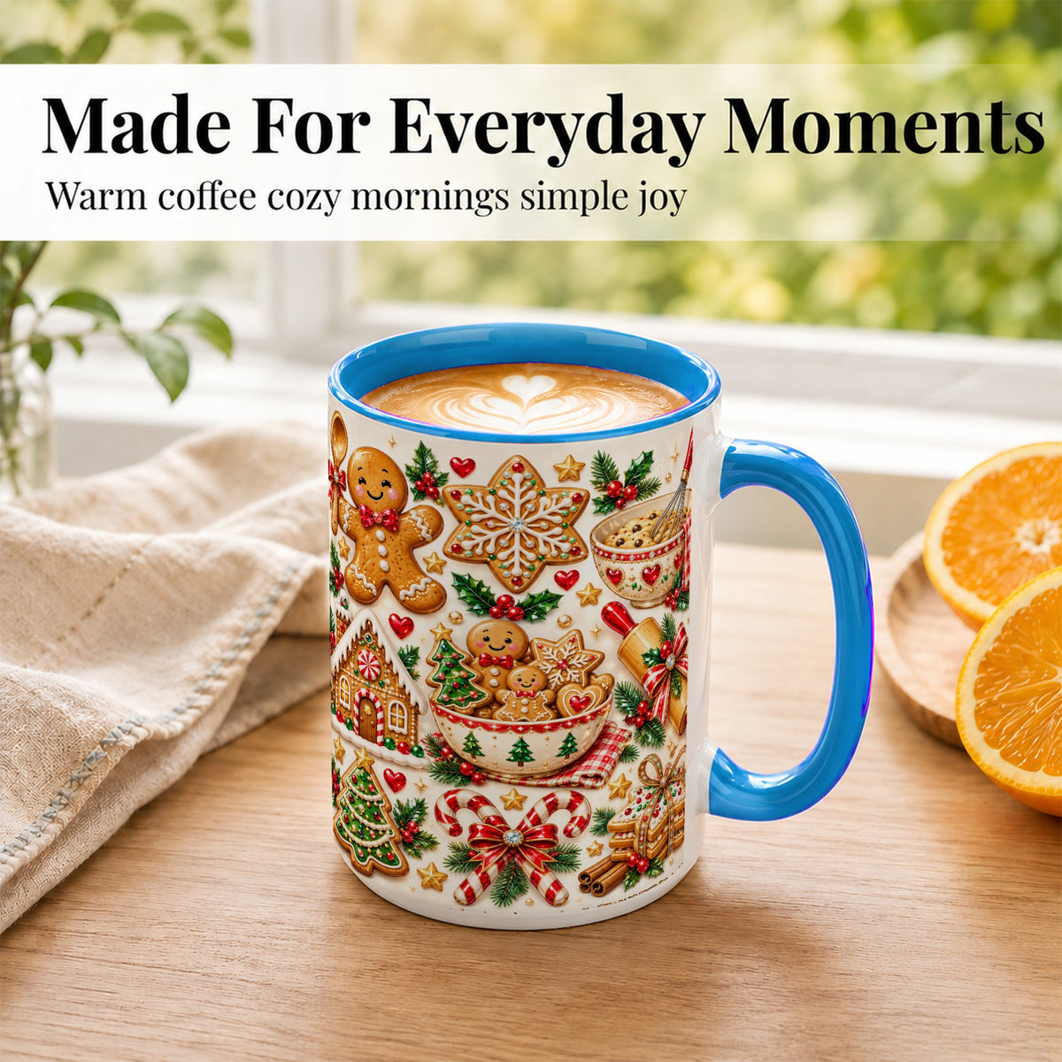#pl[15oz|Blue] Gingerbread Baking Coffee Mug, Christmas Cookie Mug, Ceramic Cup