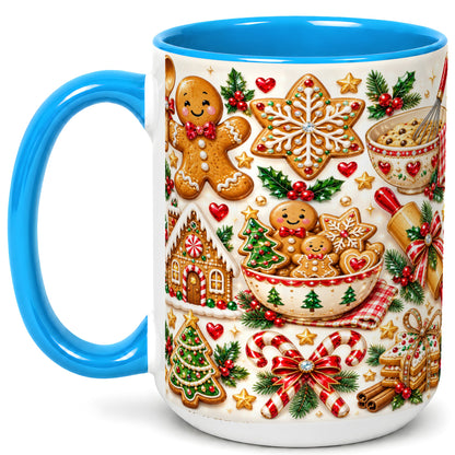 #pl[15oz|Blue] Gingerbread Baking Coffee Mug, Christmas Cookie Mug, Ceramic Cup