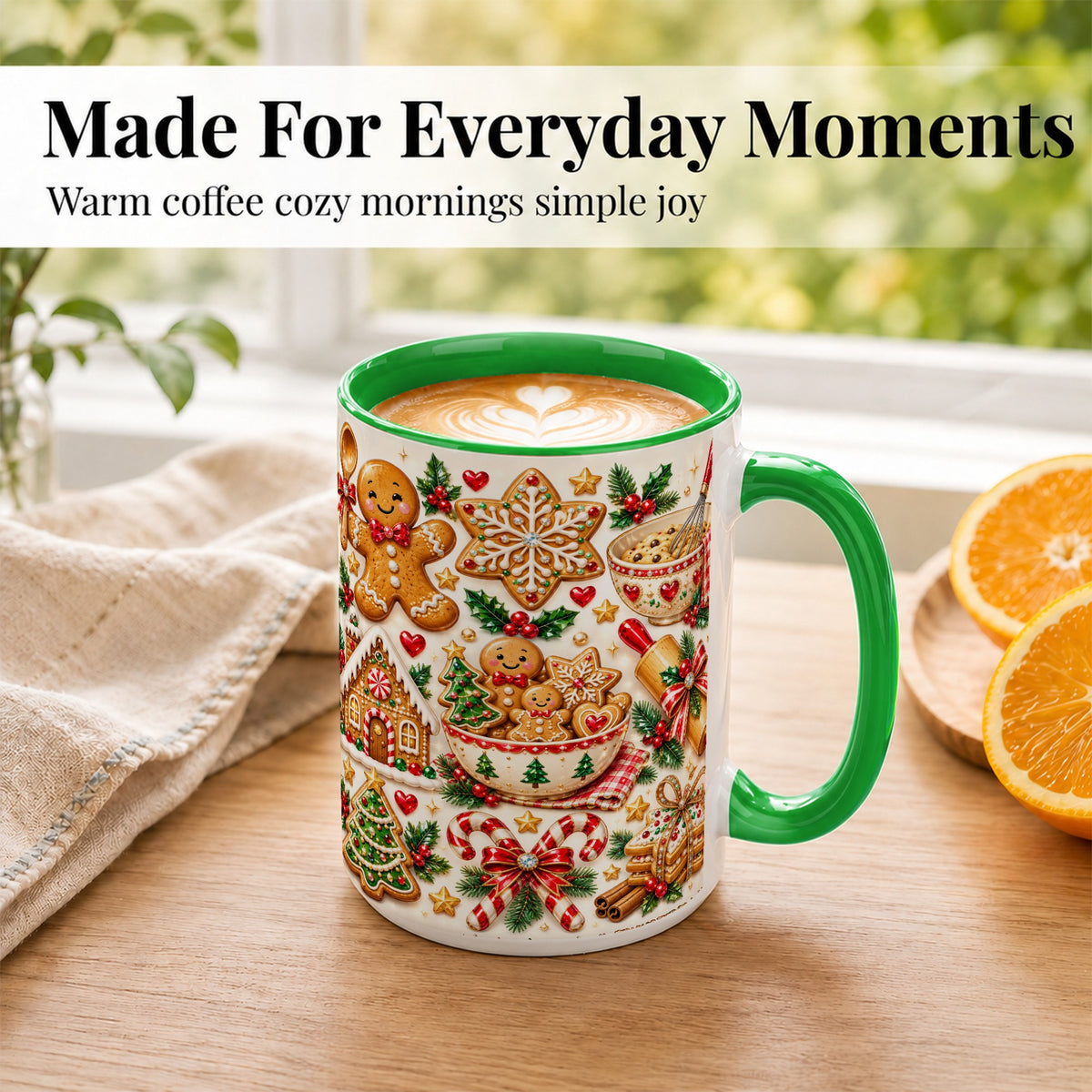 #pl[15oz|Green] Gingerbread Baking Coffee Mug, Christmas Cookie Mug, Ceramic Cup