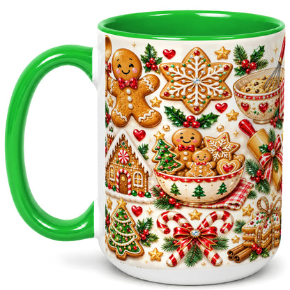 #pl[15oz|Green] Gingerbread Baking Coffee Mug, Christmas Cookie Mug, Ceramic Cup