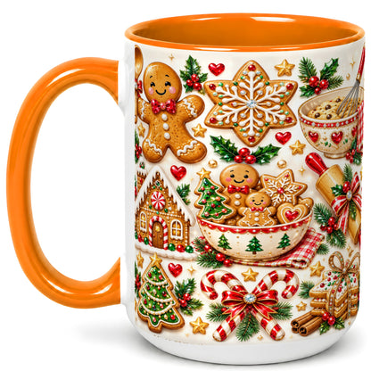 #pl[15oz|Orange] Gingerbread Baking Coffee Mug, Christmas Cookie Mug, Ceramic Cup
