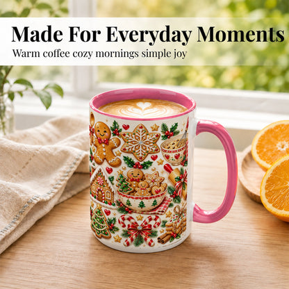 #pl[15oz|Pink] Gingerbread Baking Coffee Mug, Christmas Cookie Mug, Ceramic Cup