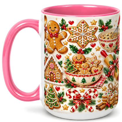 #pl[15oz|Pink] Gingerbread Baking Coffee Mug, Christmas Cookie Mug, Ceramic Cup