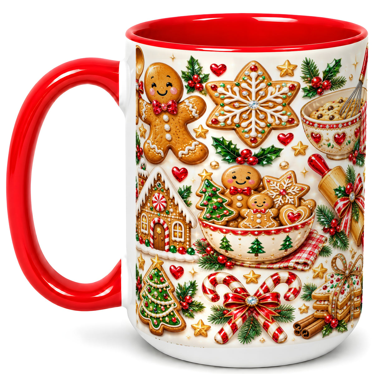 #pl[15oz|Red] Gingerbread Baking Coffee Mug, Christmas Cookie Mug, Ceramic Cup