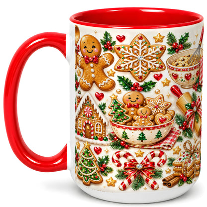 #pl[15oz|Red] Gingerbread Baking Coffee Mug, Christmas Cookie Mug, Ceramic Cup