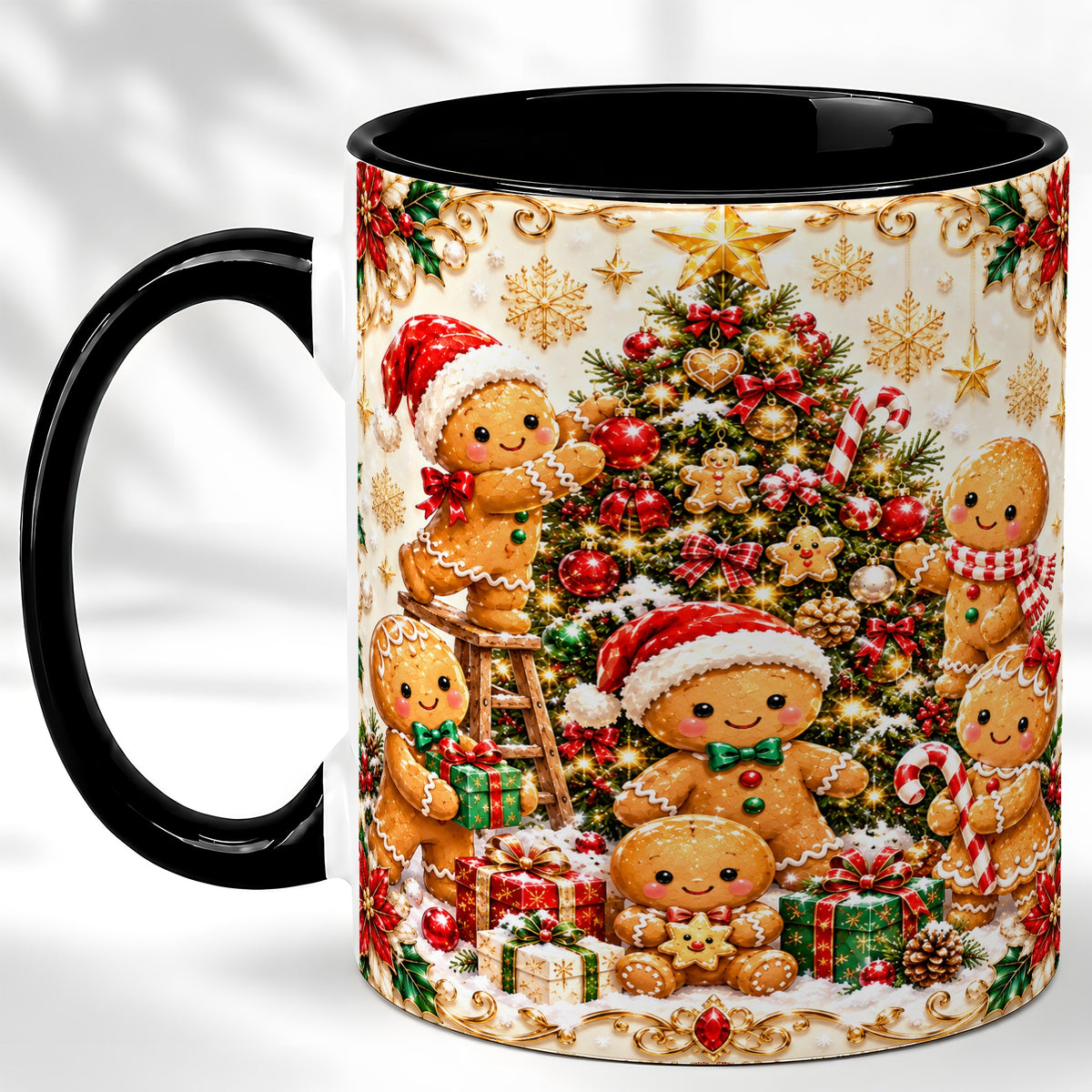 #pl[11oz|Black] Gingerbread Family Coffee Mug, Christmas Cookie Mug, Ceramic Cup