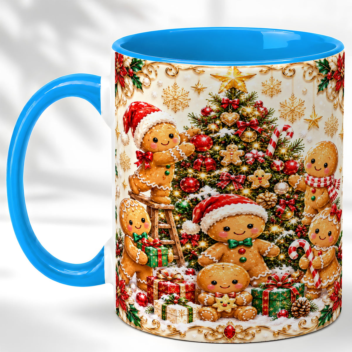 #pl[11oz|Blue] Gingerbread Family Coffee Mug, Christmas Cookie Mug, Ceramic Cup