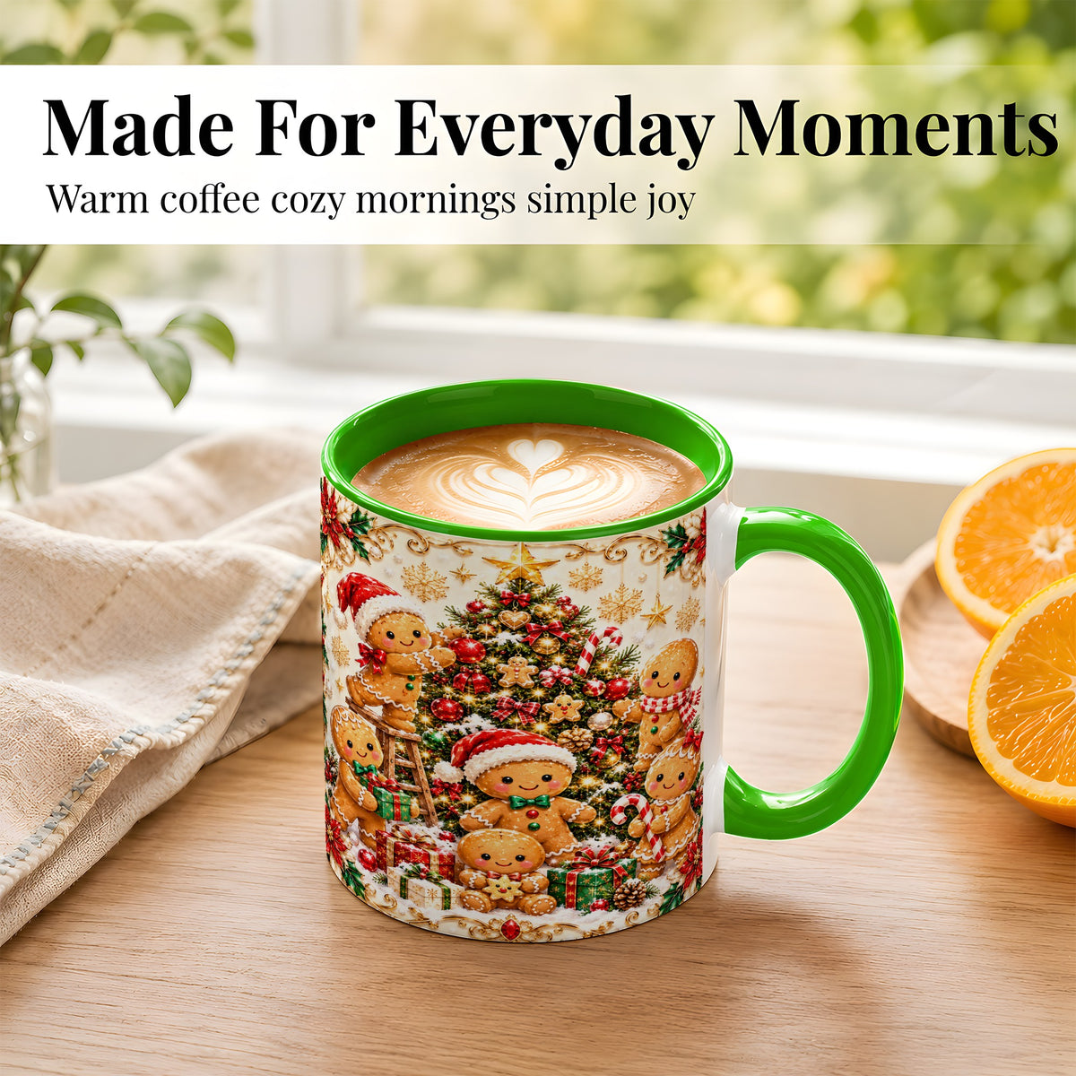 #pl[11oz|Green] Gingerbread Family Coffee Mug, Christmas Cookie Mug, Ceramic Cup