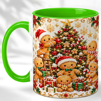 #pl[11oz|Green] Gingerbread Family Coffee Mug, Christmas Cookie Mug, Ceramic Cup