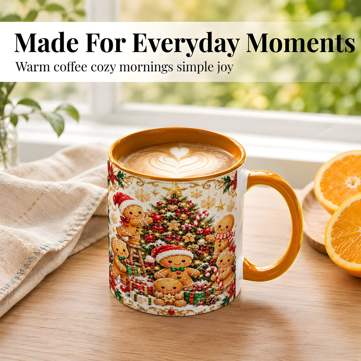 #pl[11oz|Orange] Gingerbread Family Coffee Mug, Christmas Cookie Mug, Ceramic Cup