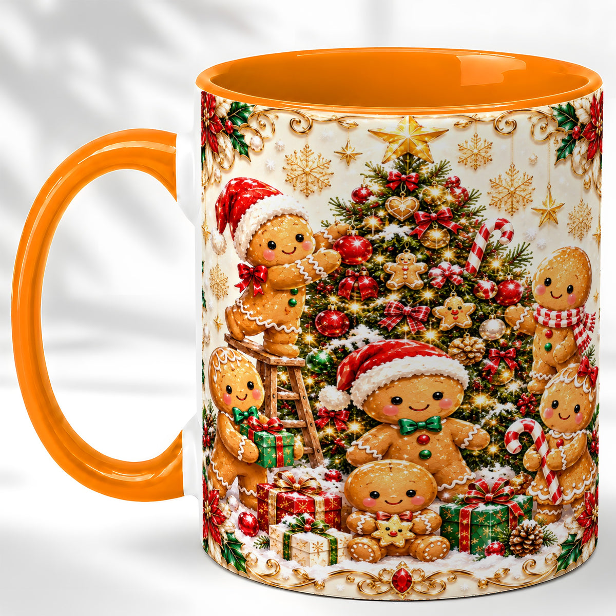 #pl[11oz|Orange] Gingerbread Family Coffee Mug, Christmas Cookie Mug, Ceramic Cup