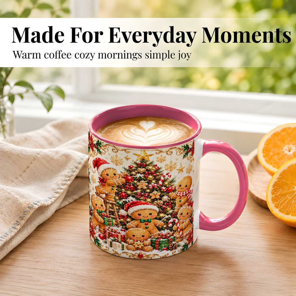 #pl[11oz|Pink] Gingerbread Family Coffee Mug, Christmas Cookie Mug, Ceramic Cup