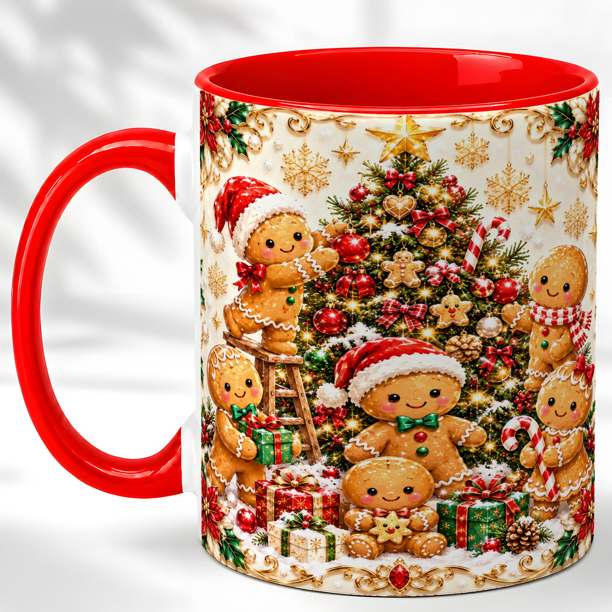 Gingerbread Family Coffee Mug, Christmas Cookie Mug, Ceramic Cup