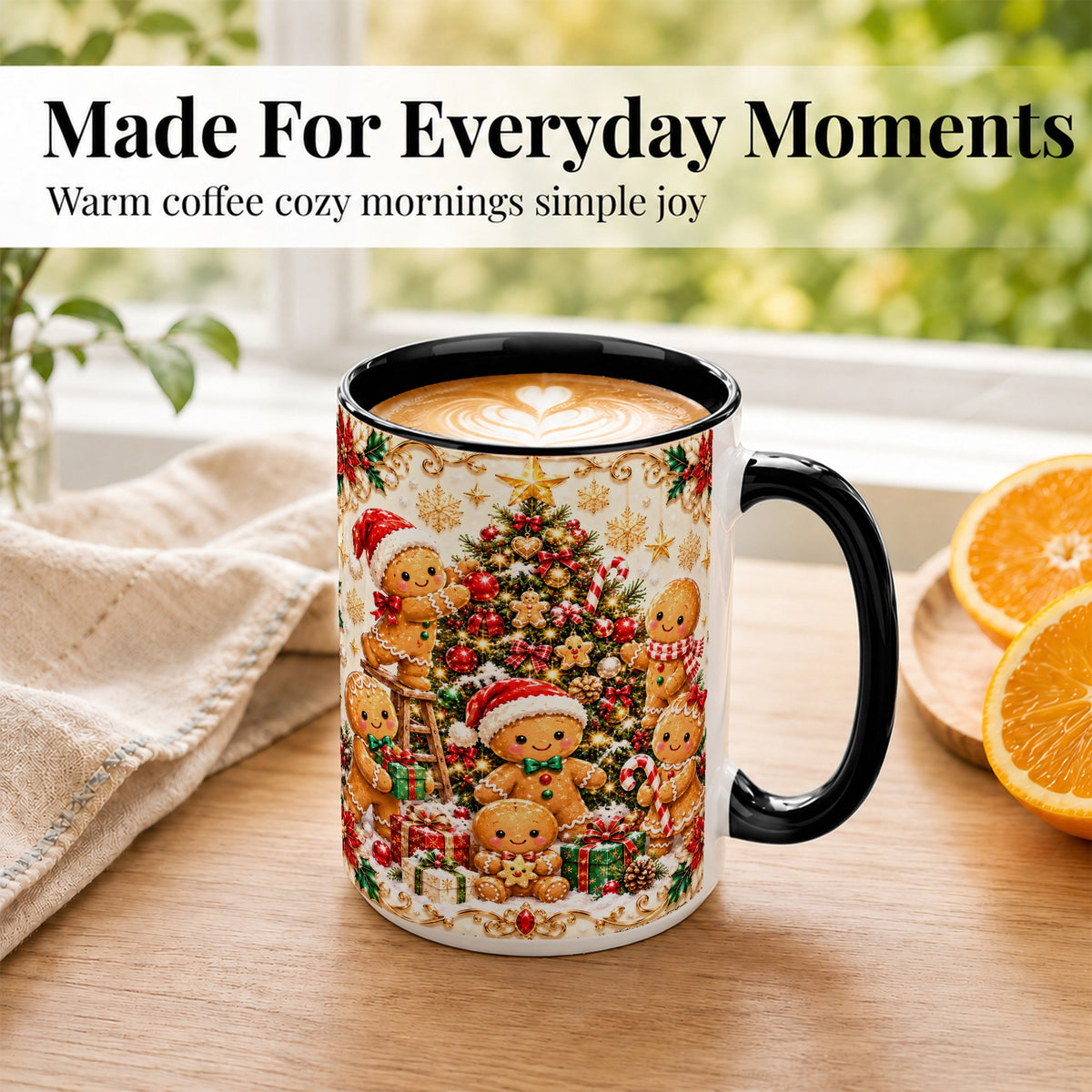 #pl[15oz|Black] Gingerbread Family Coffee Mug, Christmas Cookie Mug, Ceramic Cup