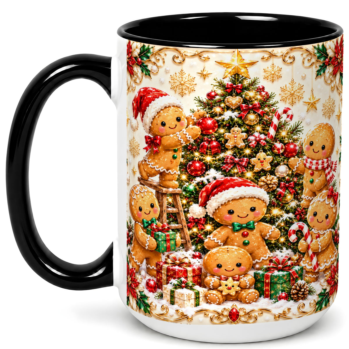 #pl[15oz|Black] Gingerbread Family Coffee Mug, Christmas Cookie Mug, Ceramic Cup