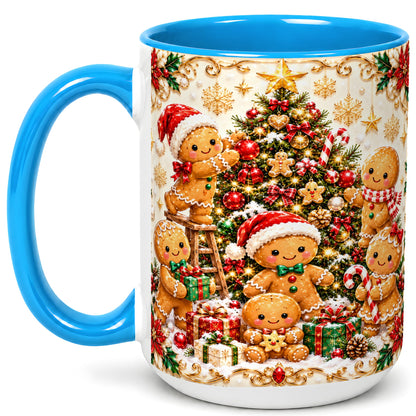#pl[15oz|Blue] Gingerbread Family Coffee Mug, Christmas Cookie Mug, Ceramic Cup