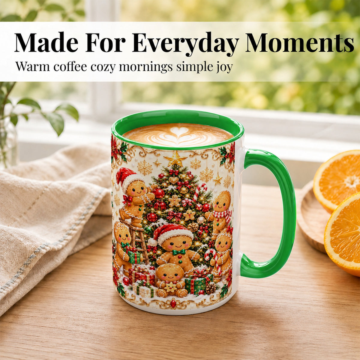 #pl[15oz|Green] Gingerbread Family Coffee Mug, Christmas Cookie Mug, Ceramic Cup