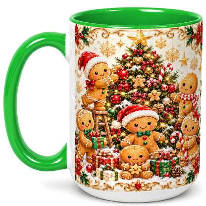 #pl[15oz|Green] Gingerbread Family Coffee Mug, Christmas Cookie Mug, Ceramic Cup