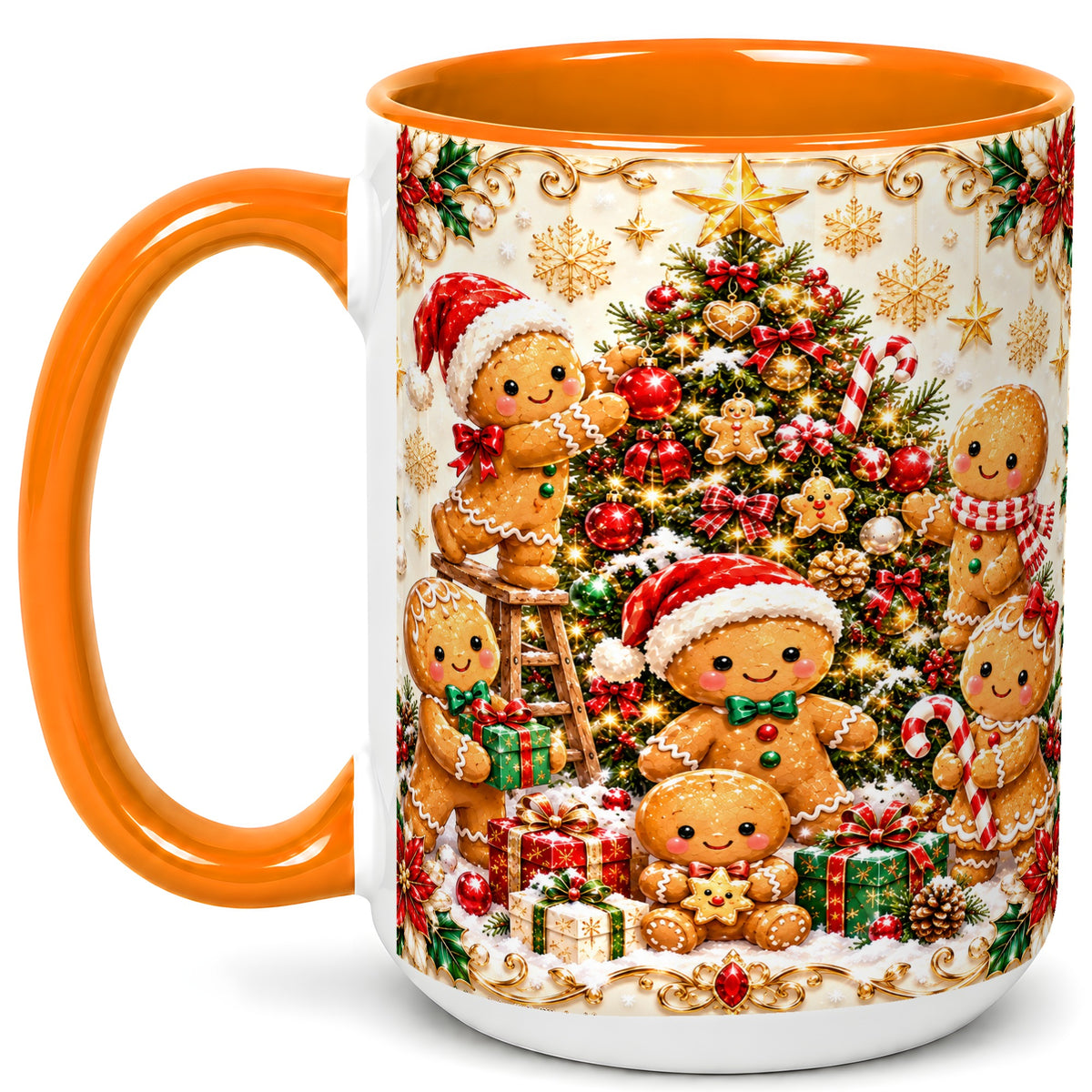 #pl[15oz|Orange] Gingerbread Family Coffee Mug, Christmas Cookie Mug, Ceramic Cup