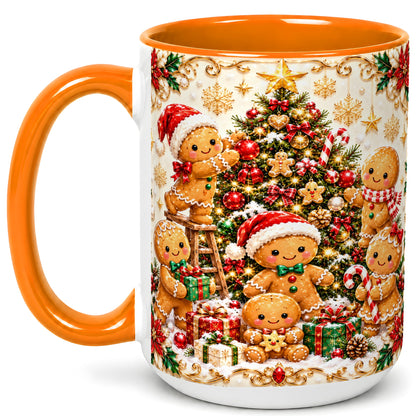 #pl[15oz|Orange] Gingerbread Family Coffee Mug, Christmas Cookie Mug, Ceramic Cup