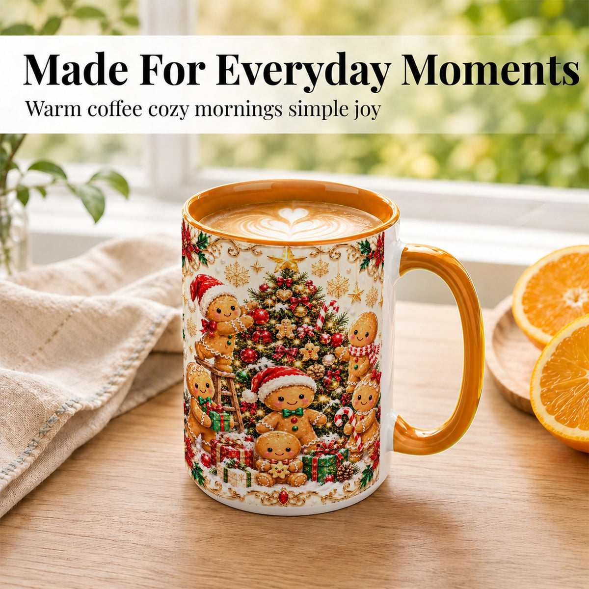 #pl[15oz|Orange] Gingerbread Family Coffee Mug, Christmas Cookie Mug, Ceramic Cup